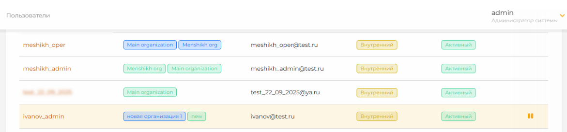 Новая запись в списке пользователей. Пример